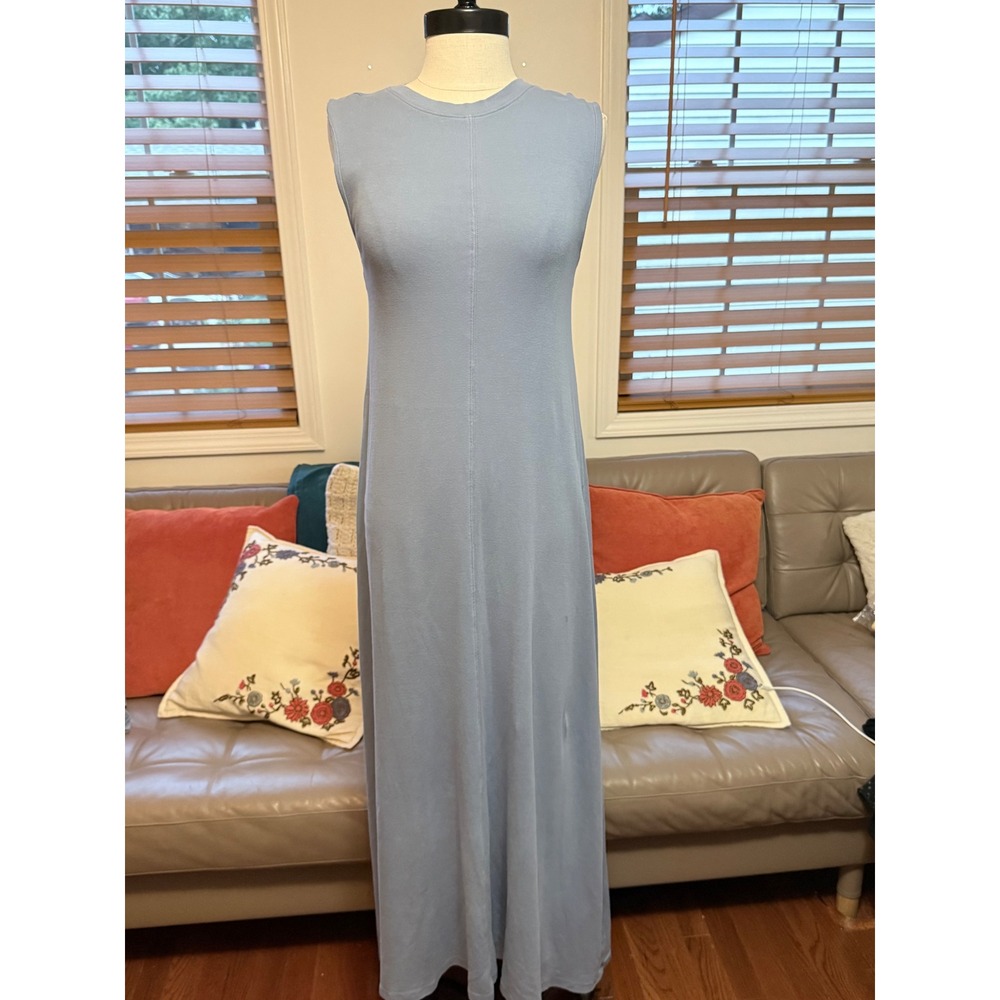 Parni Womens Light Blue Ribbed Sleeveless Maxi Dress Size S Crew Neck Seam